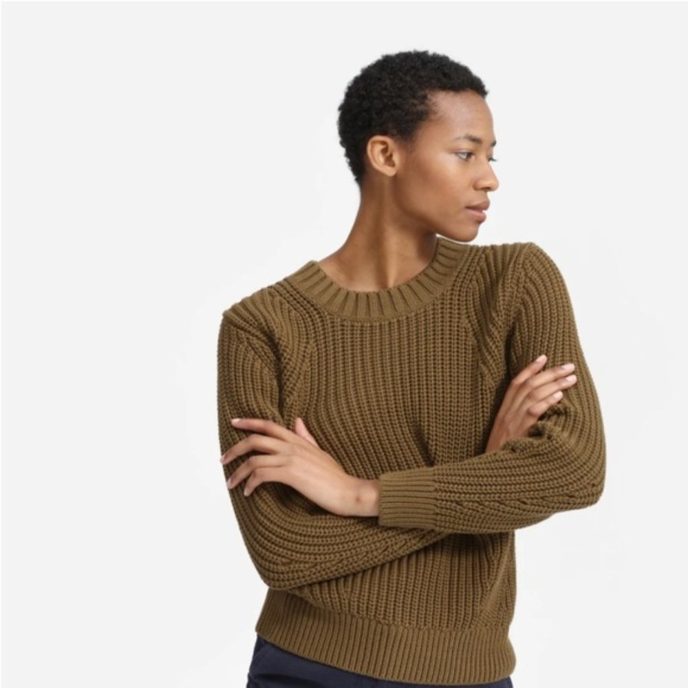 SHIPS FREE! Everlane Olive Green Texture Cotton Crew Sweater, Size Large L